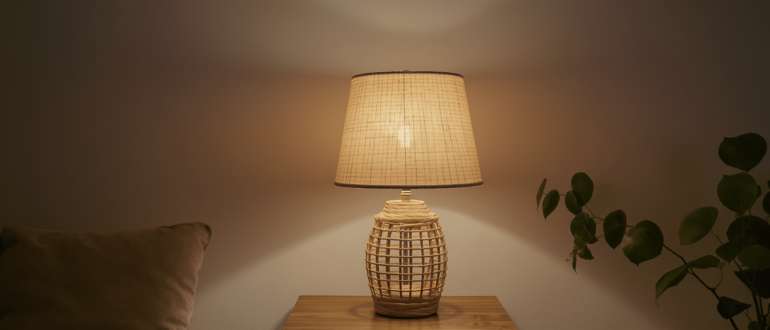 apportez une ambiance chaleureuse et naturelle à votre intérieur grâce à une lampe en raphia, qui diffuse une lumière douce et authentique pour sublimer votre décoration.