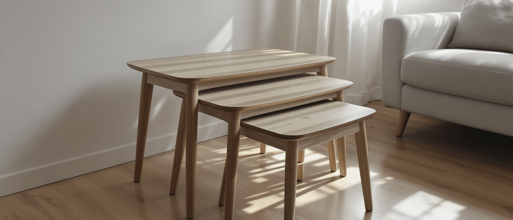 découvrez la table gigogne scandinave, une pièce alliant fonctionnalité et design épuré pour sublimer votre salon avec élégance et praticité.