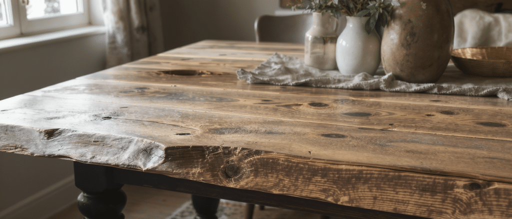 apportez une touche d'authenticité à votre intérieur grâce à une véritable table de ferme, alliant charme rustique et convivialité.